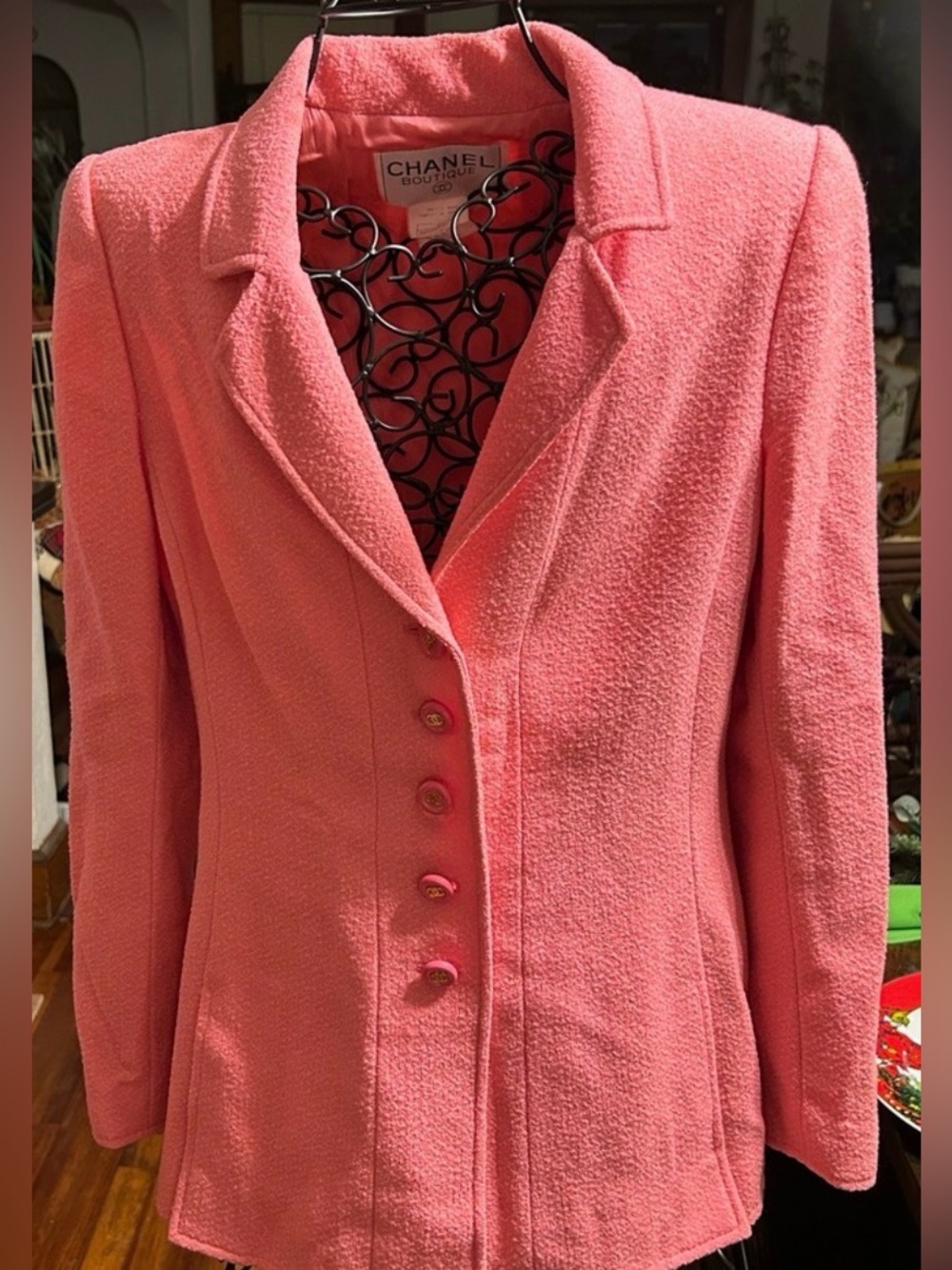 CHANEL Pink Textured Wool Jacket